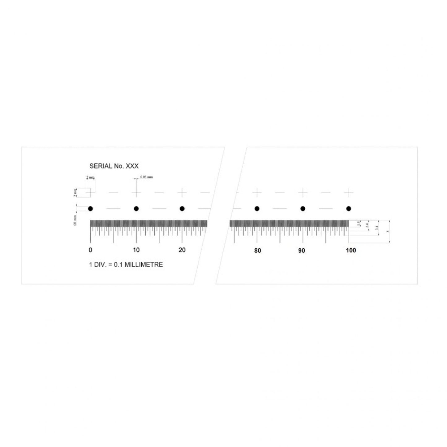 PS100XO Long Scale 100mm in 0.1mm divisions + cross and dot series, High Definition