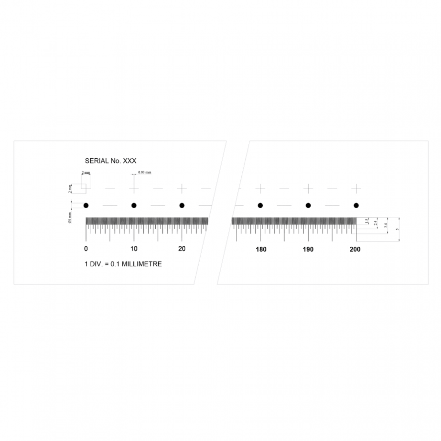 PS200XO Long Scale 200mm in 0.1mm divisions + cross and dot series, High Definition