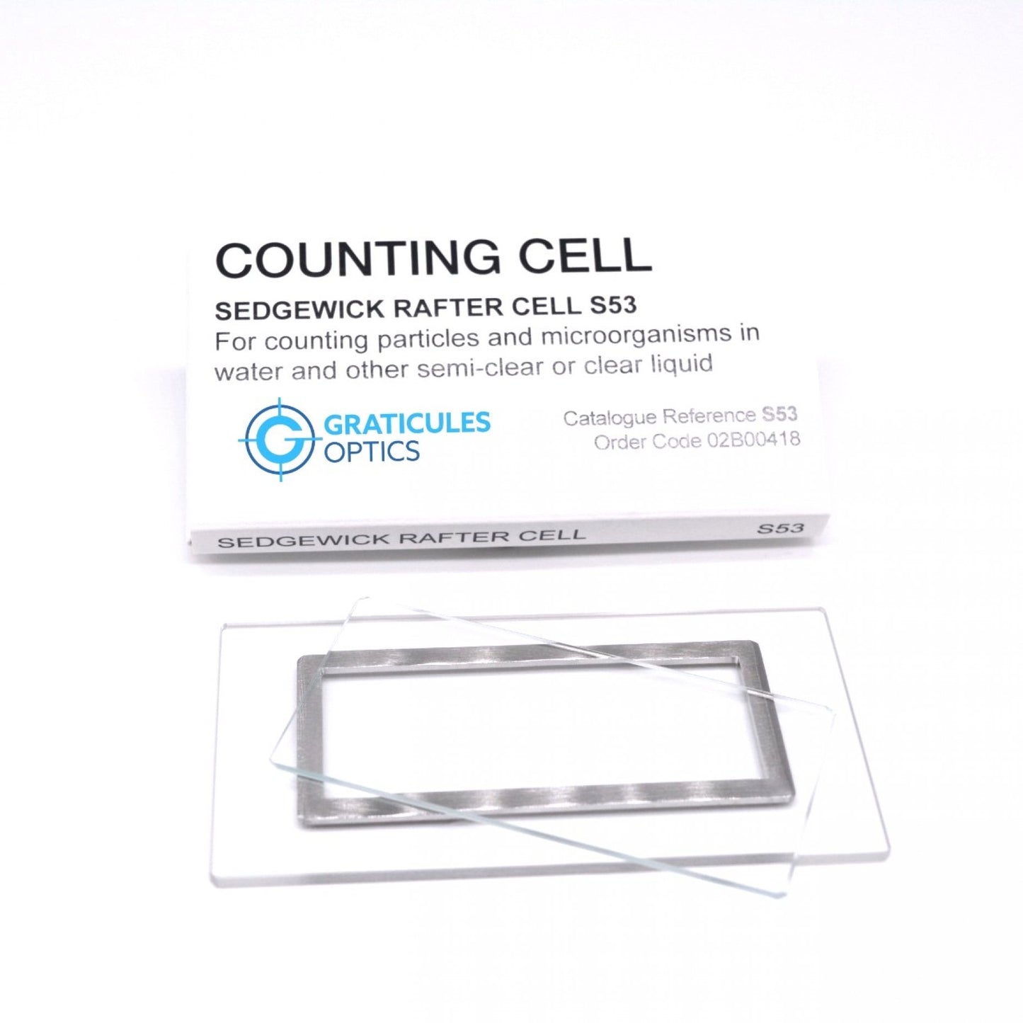S53 Sedgewick Rafter Counting Chamber (glass), plain version - no grid pattern. Includes 1 cover glass