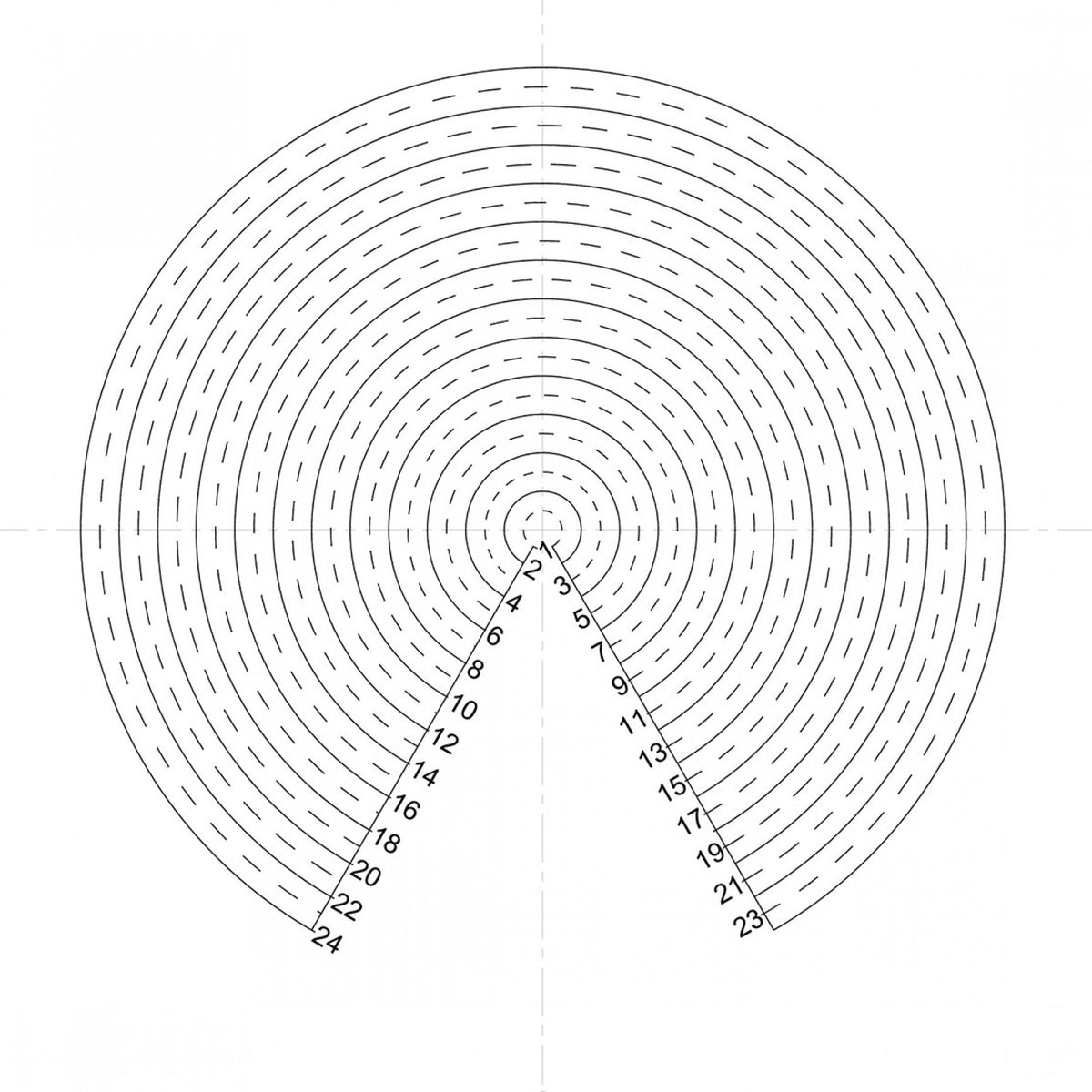 NE22 Concentric Circles, 24 circles with clear segment, 0.5mm - 12mm diameter
