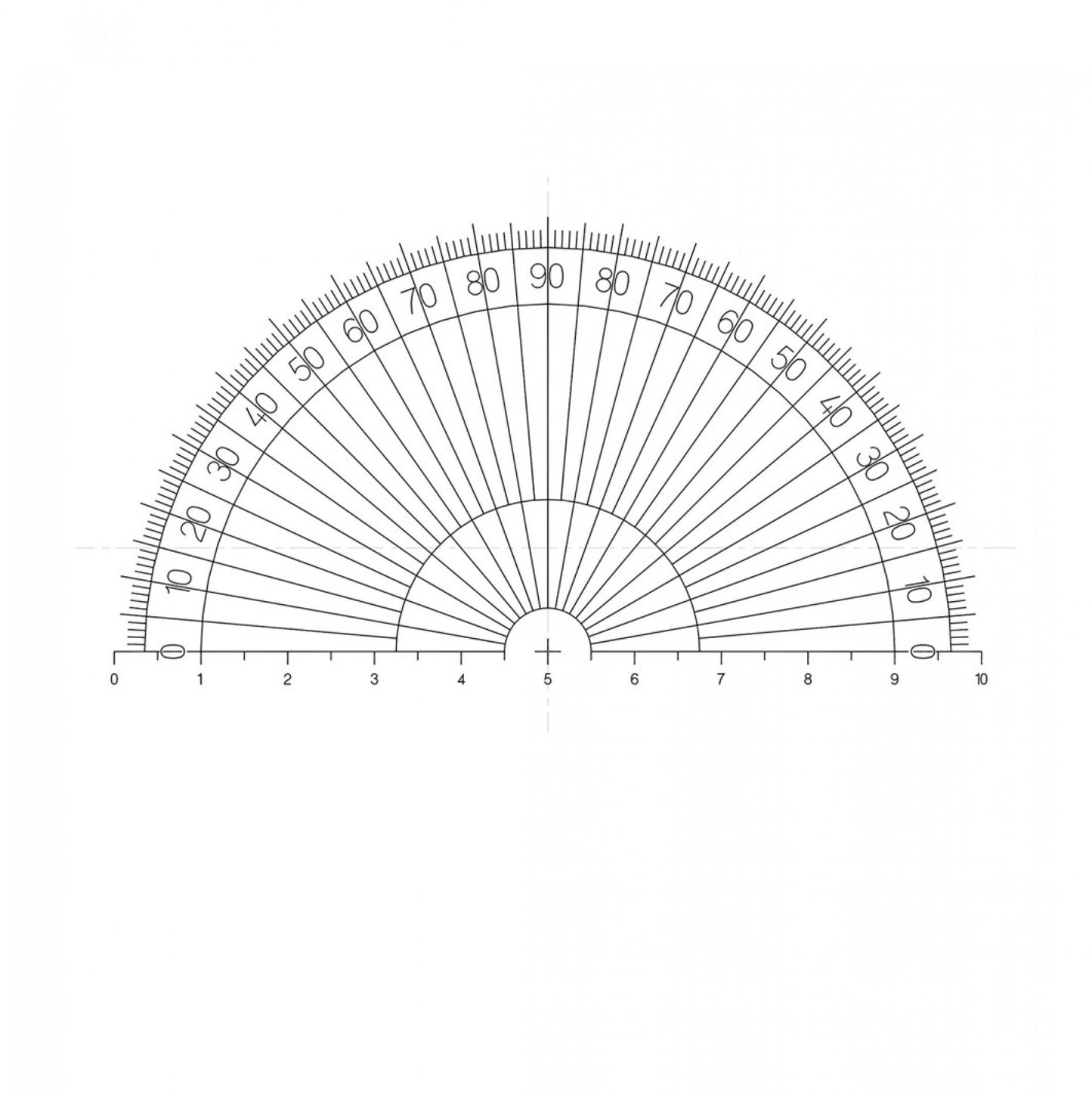 NE25 Half Protractor 10mm dia in degrees and scale 1mm/0.5mm