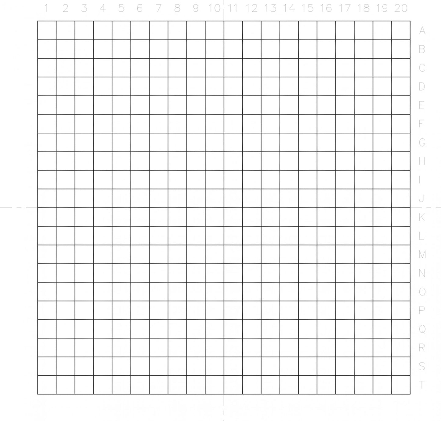 NE71 Index pattern, 10mm x 10mm grid with 0.5mm squares, marked 1-20, A-T