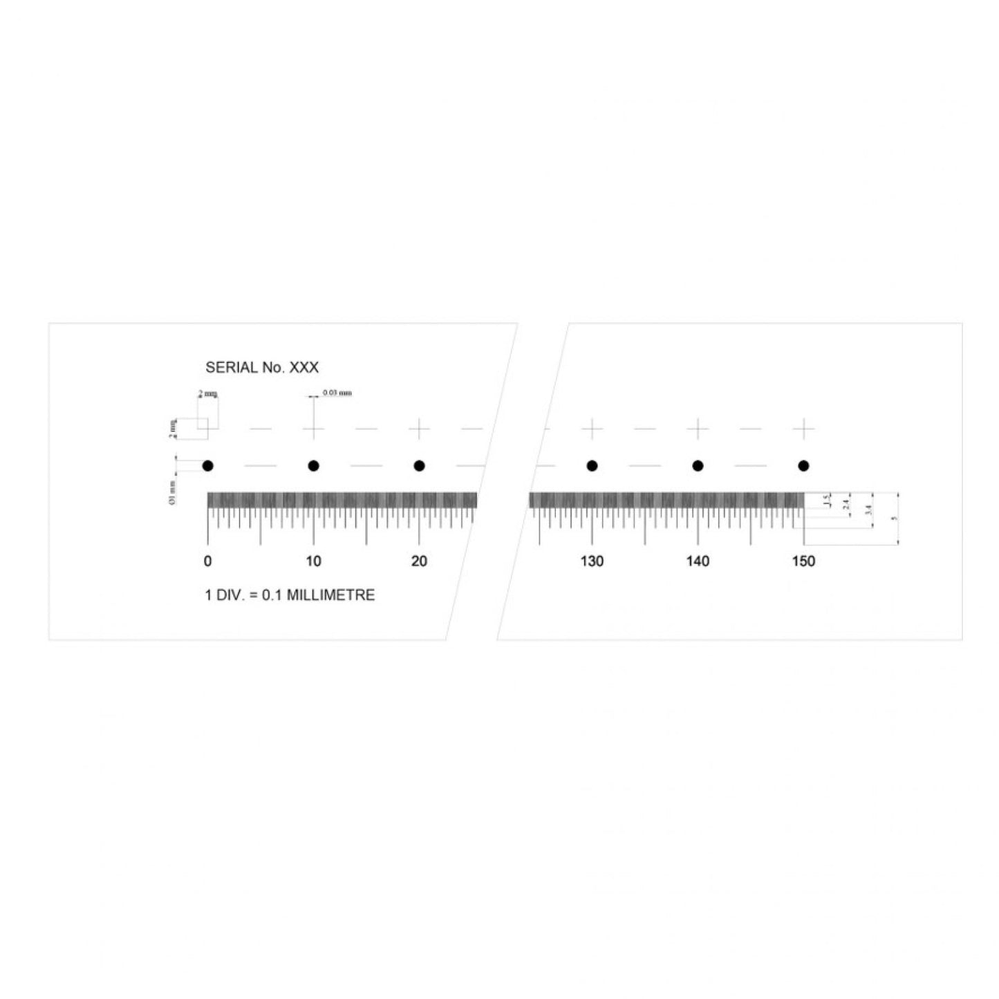 PS150XO Long Scale 150mm in 0.1mm divisions + cross and dot series, High Definition