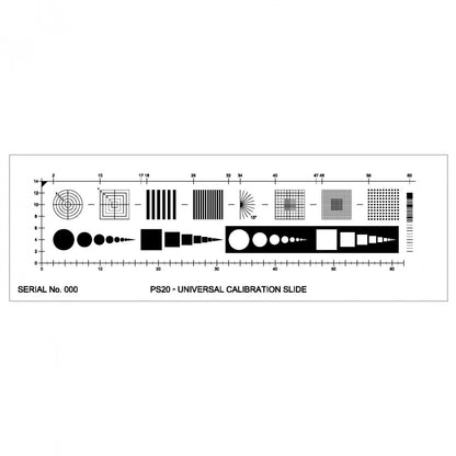 PS20 Universal Calibration Slide for machine vision and image analysis systems. 13 different image areas.