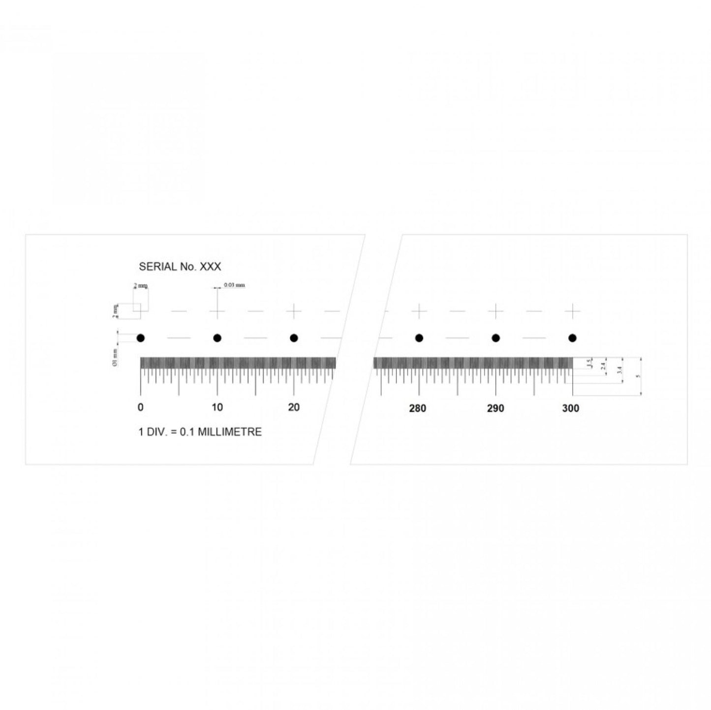 PS300XO Ultra Flat Long Scale 300mm in 0.1mm divisions + cross and dot series on Ultra Flat glass, suitable for high precision DKD certifications