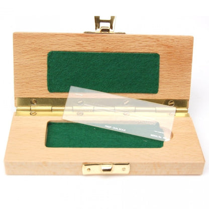 PS52P Dual Micrometer Calibration Slide, 76mm x 25mm, positive image, 50mm in 0.1mm divisions and 2" in 5" divisions, serial